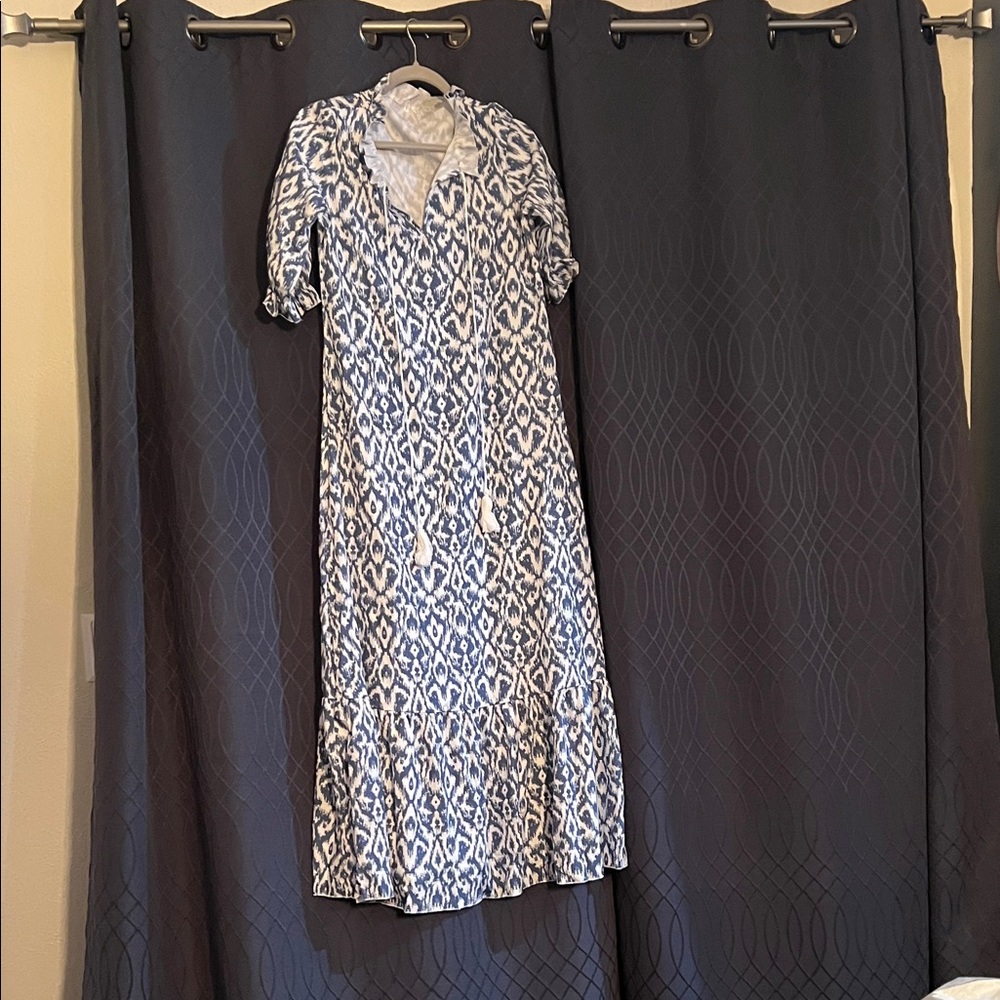 Source Unknown Blue and White Midi Dress
